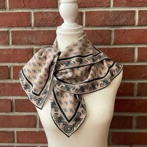 Vintage Jaeger Silk Geometric Print Beige Black Scarf 25”x26” Made in Italy